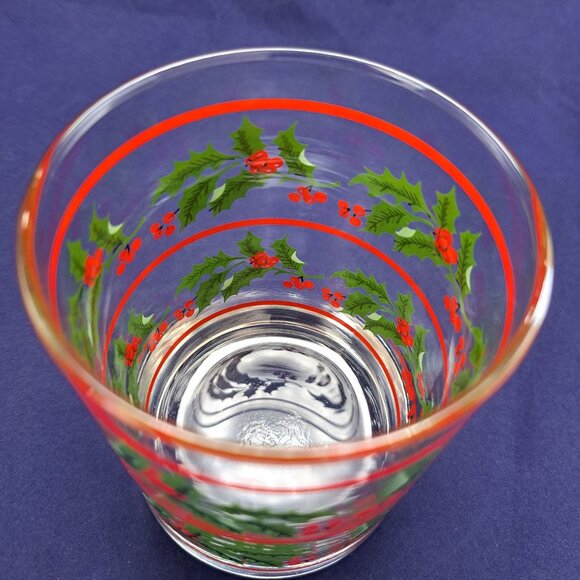 Christmas Holly Berry Old Fashioned Rocks Whisky Glass With Red Stripes - Picture 8 of 11